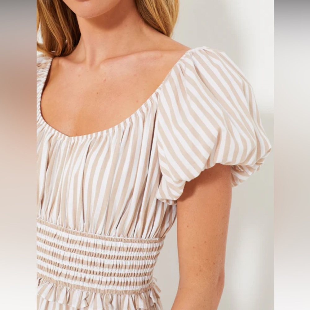 Tuckernuck Tan Stripe Puff Sleeve Flynn Dress - Picture 5 of 10
